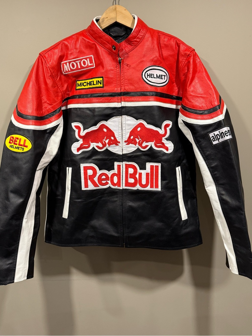 Red Bull Racing f1 Inspired Leather embroidered fullzip Jacket NWOT